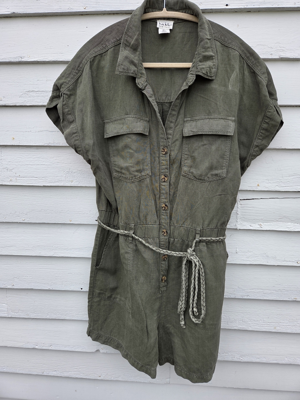 Nicole Miller Olive Green Button-Front Utility Playsuit with Braided Tie - Picture 5 of 5